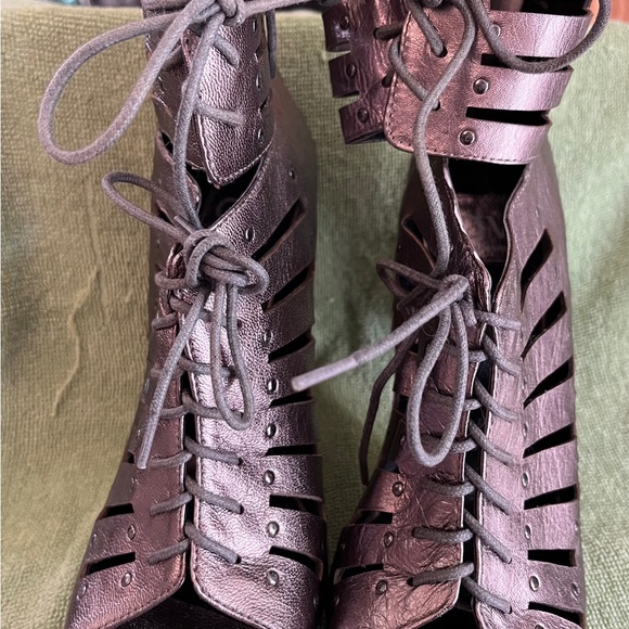DV by Dolce Vita Shoes - DV by Dolce Vita Metallic Pewter Lace-Up Heeled Boots-8M pre-loved excellent!